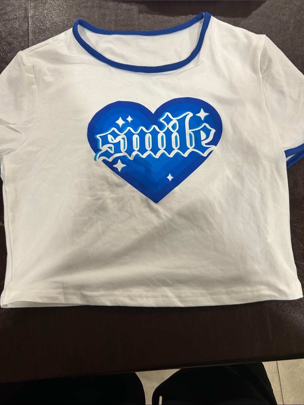 Kids White Tee with Blue 'Smile' Heart Graphic